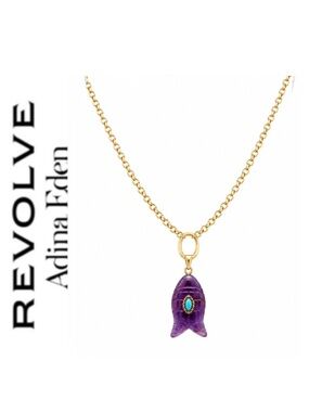 Revolve x Adina Eden Amethyst Fish Pendant with Turquoise Center Bezel